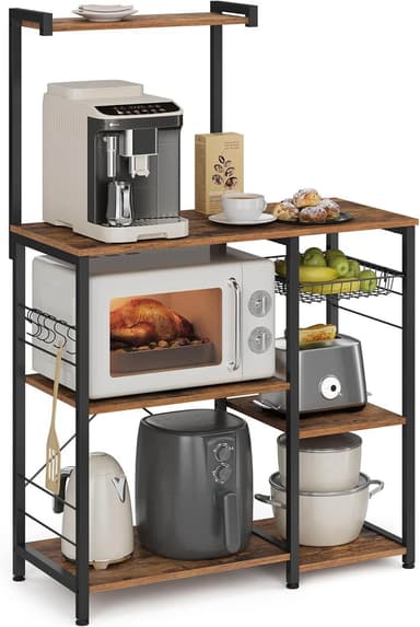 VASAGLE baker's rack microwave stand with hooks and shelves for tiny home kitchen organization