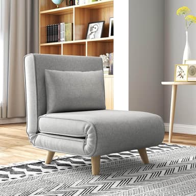 HOMCOM convertible chair bed in light gray, transforms from chair to bed for tiny home guest sleeping