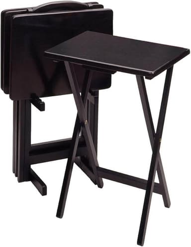 Winsome Alex snack table set with 4 folding trays and storage stand for flexible tiny home dining