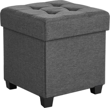 SONGMICS 15 inch cube storage ottoman with dark gray fabric, perfect for tiny home storage and seating