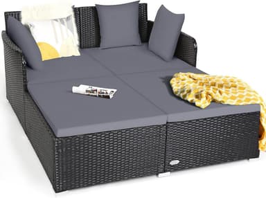 Tangkula Rattan Daybed — Outdoor Lounging - outdoor living for tiny homes