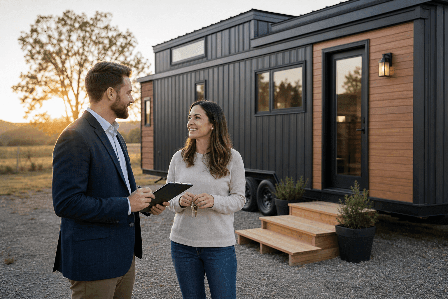 Buyer and agent viewing a tiny house during a resale showing
