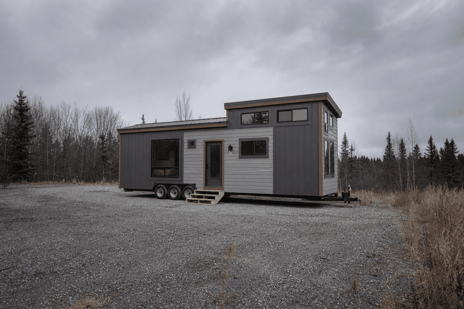 Tiny house on an empty lot under overcast skies illustrating a stalled listing