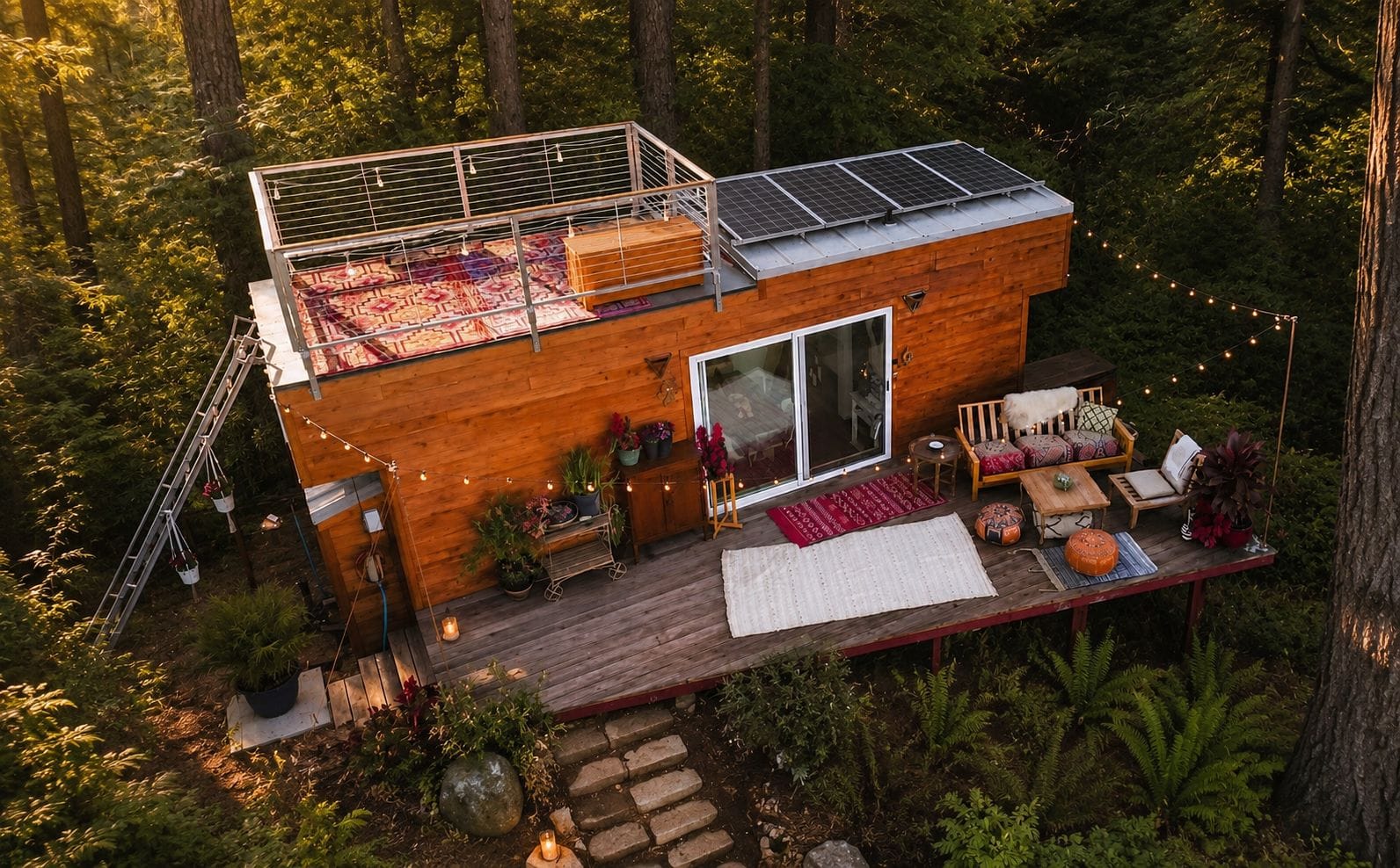 Solar-Powered Tiny Home with ROOFTOP DECK & Bathtub