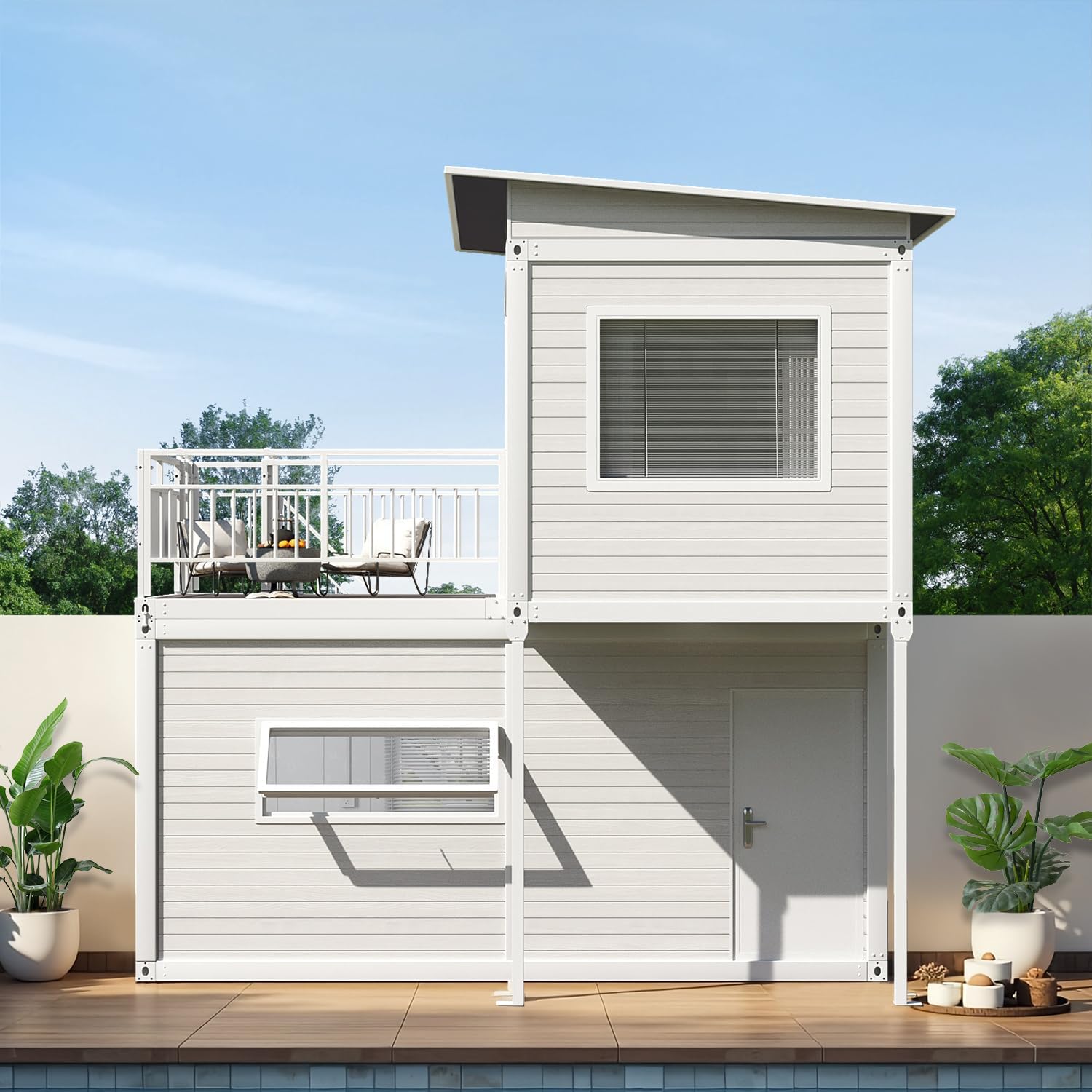 Two-Story Tiny House (573 sq ft) – Double-Layer Modular Home with Flexible Expansion