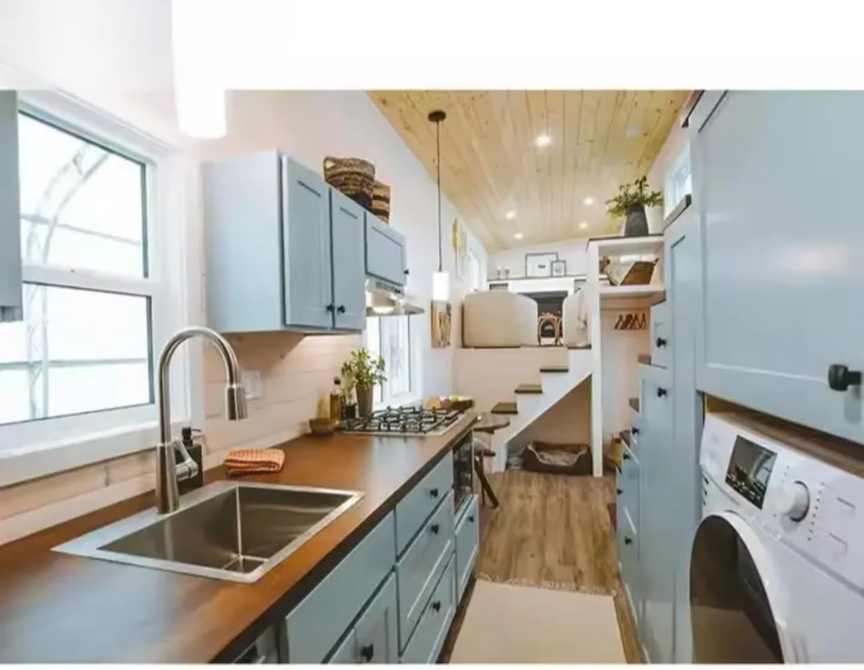 Modern Tiny House on Wheels – 240 Sq Ft Triple-Axle Trailer with Navy Blue Siding, French Doors & Porch - Image 5