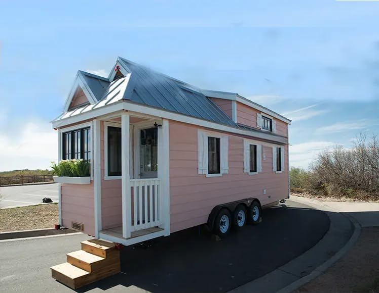 Modern Pink Tiny House on Wheels – 200 Sq Ft Mobile Home with Bedroom, Kitchen & Bathroom