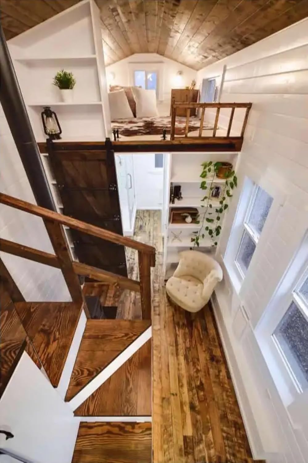 Two-Story Cedar Accent Tiny Home on Wheels – Glass Windows, Dual-Tone Siding & Trailer Mount - Image 2