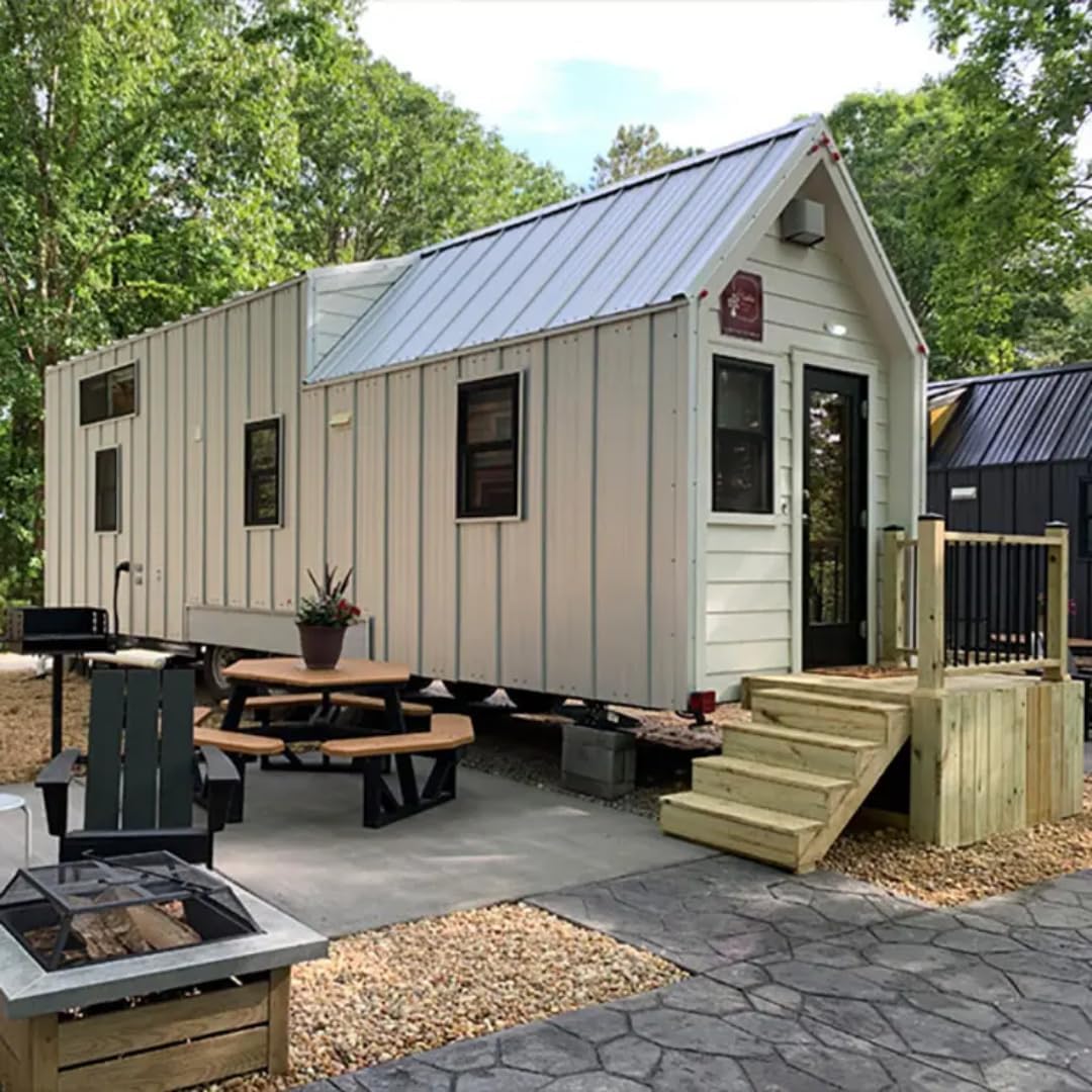 Tiny House Retreat with Metal Roof – Outdoor Patio, Wooden Deck & Fire Pit Area