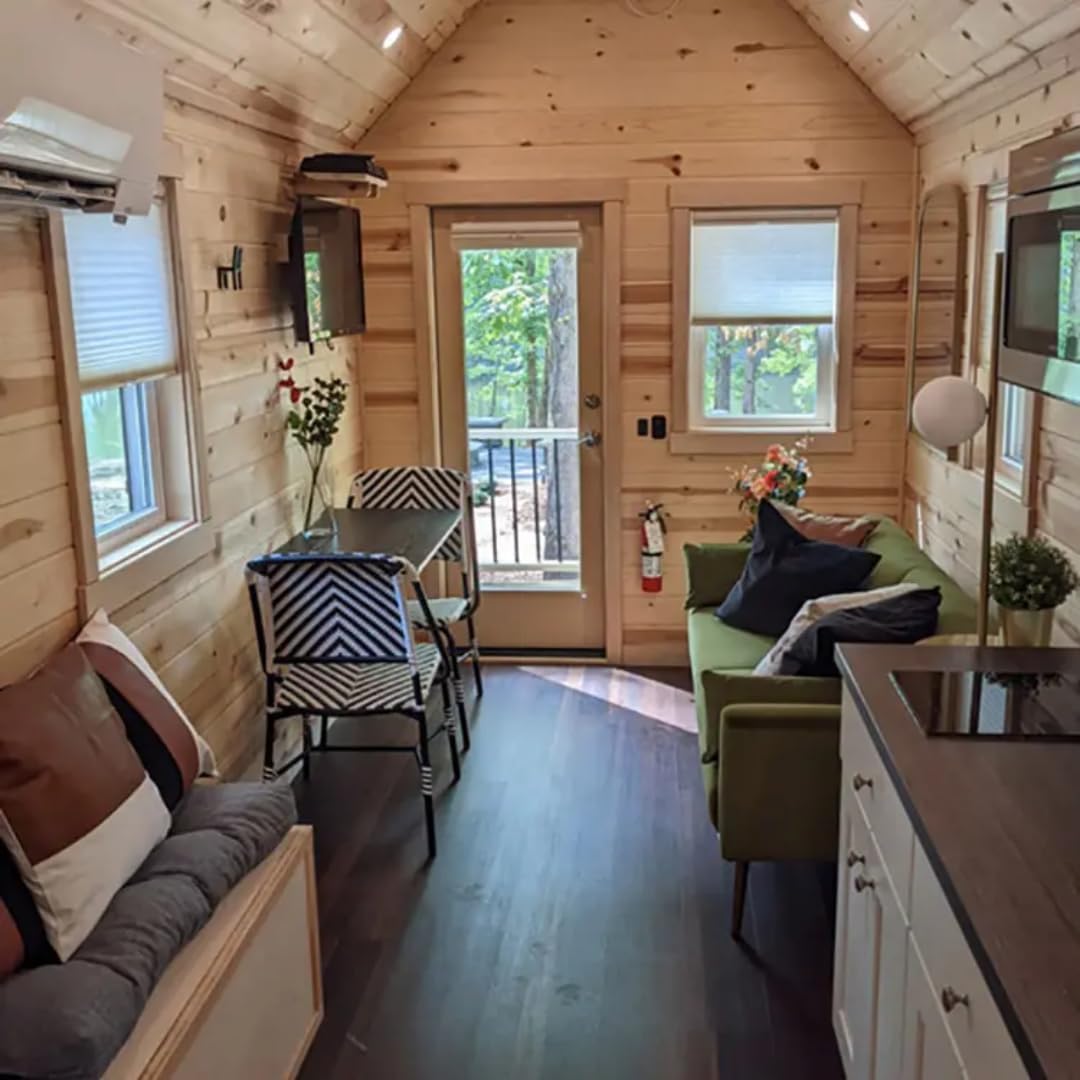 Wood & Metal Exterior Tiny House on Wheels – Glass Door, Wooden Steps, and Portable Design - Image 2