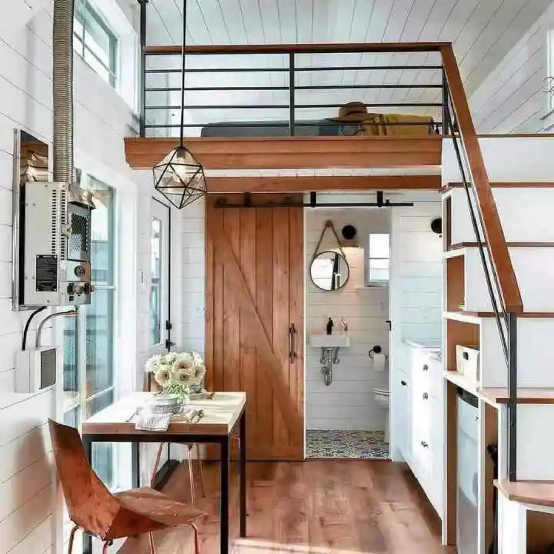 Modern Tiny House on Wheels – 260 Sq Ft White Exterior with Black Trim, Wood Accents & Multiple Windows - Image 6