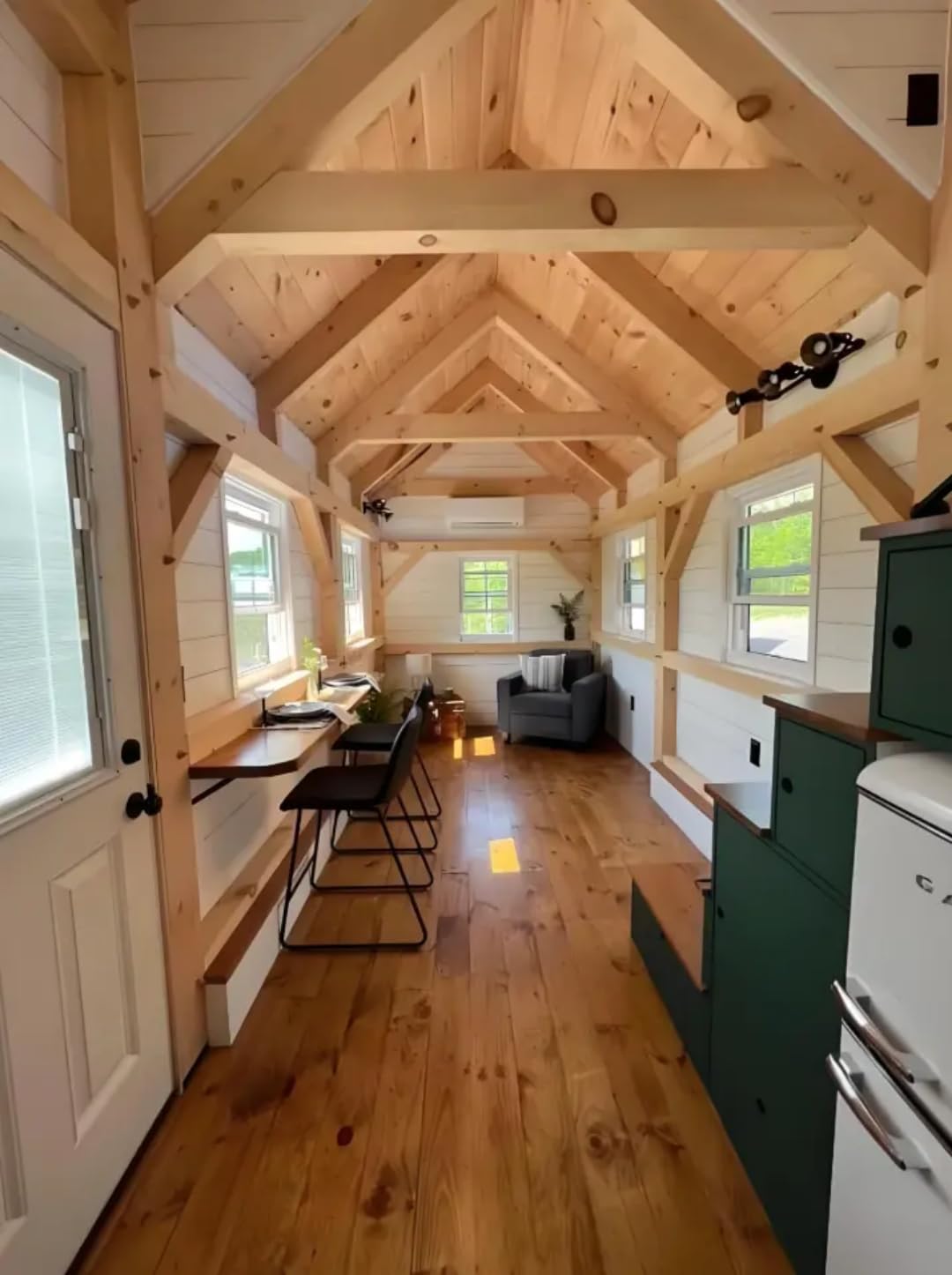 White & Cedar Tiny Home with Metal Roof – Porch, Large Windows, and Covered Entryway - Image 2