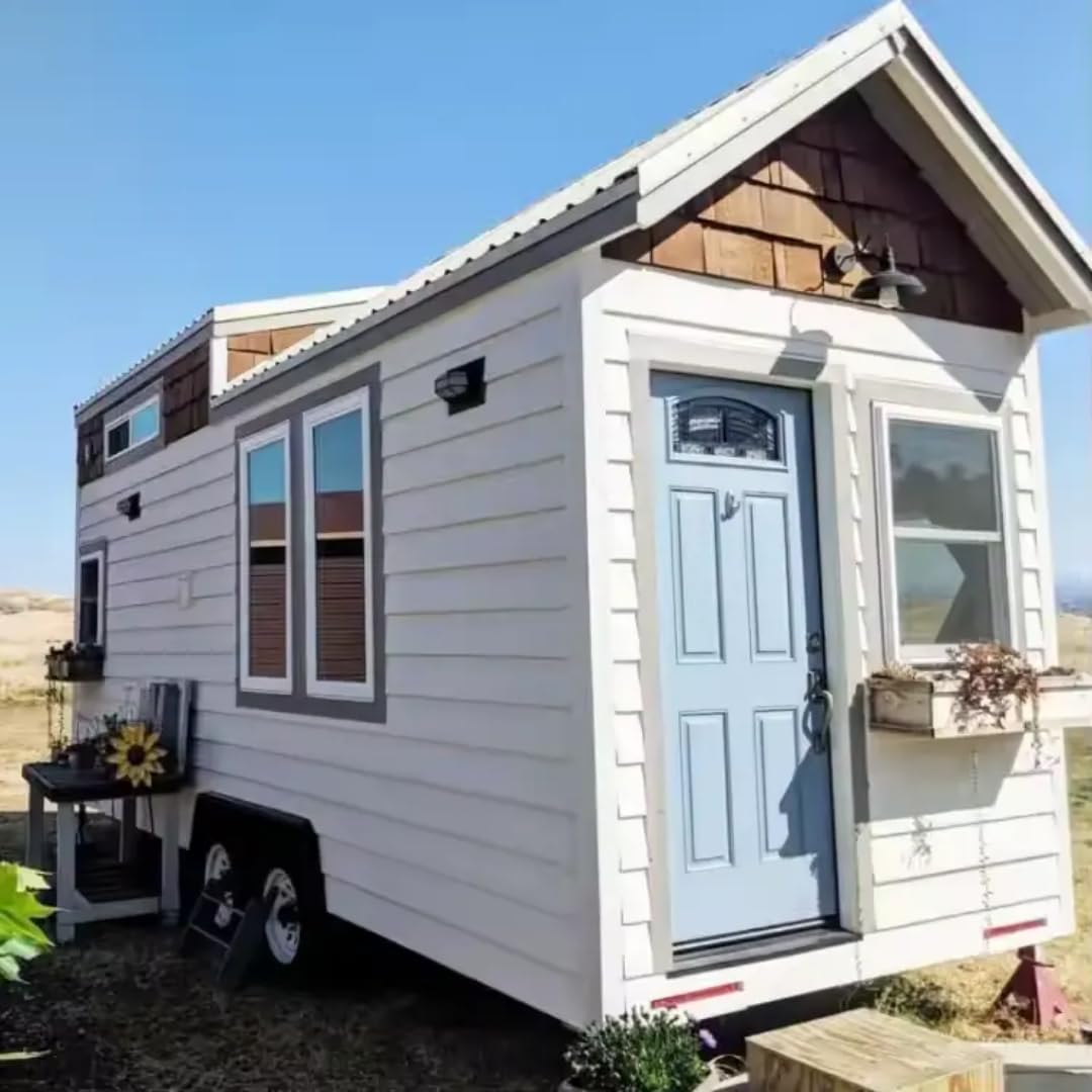 White & Cedar Tiny Home with Metal Roof – Porch, Large Windows, and Covered Entryway - Image 3