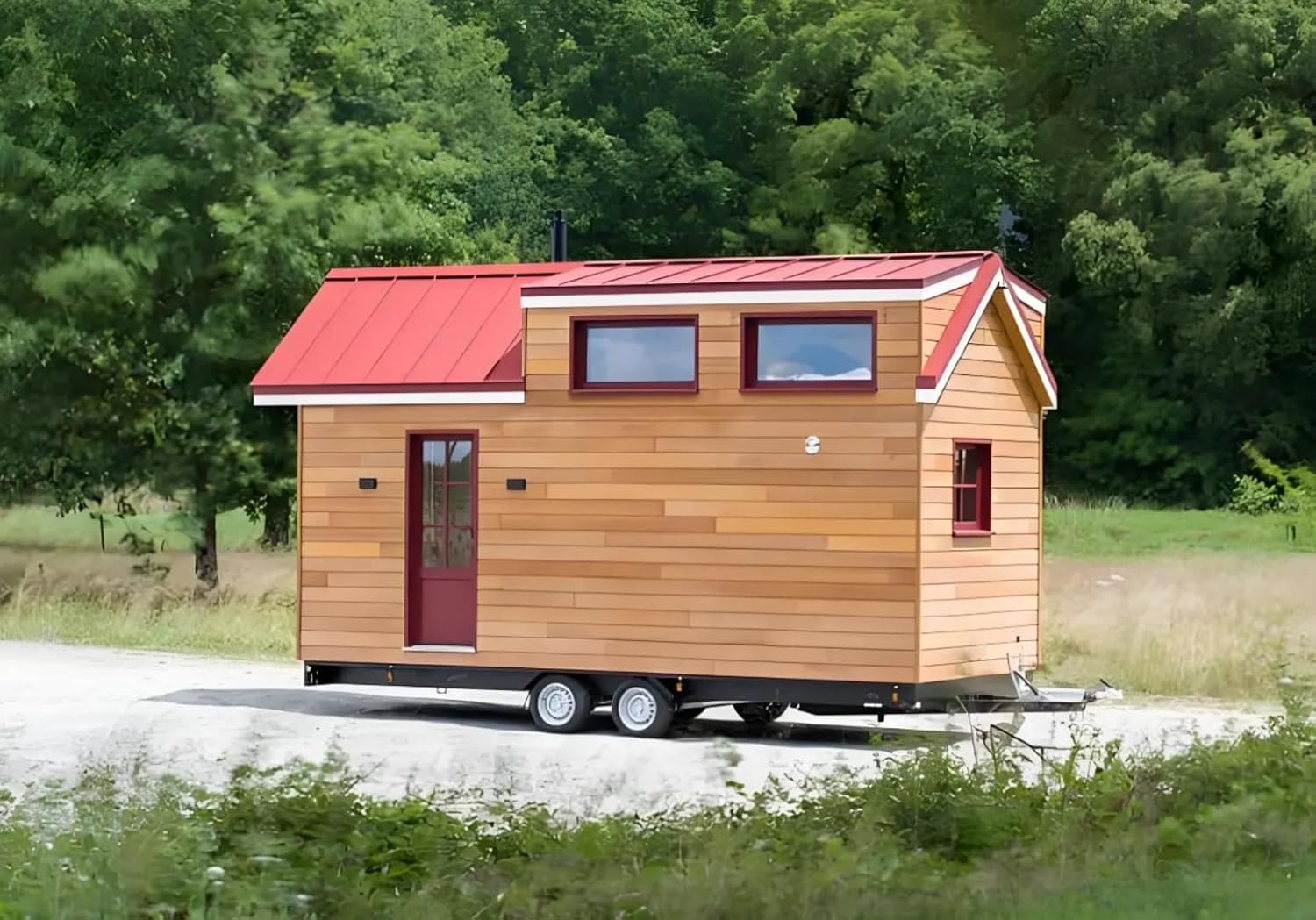 White & Cedar Tiny Home with Metal Roof – Porch, Large Windows, and Covered Entryway - Image 5
