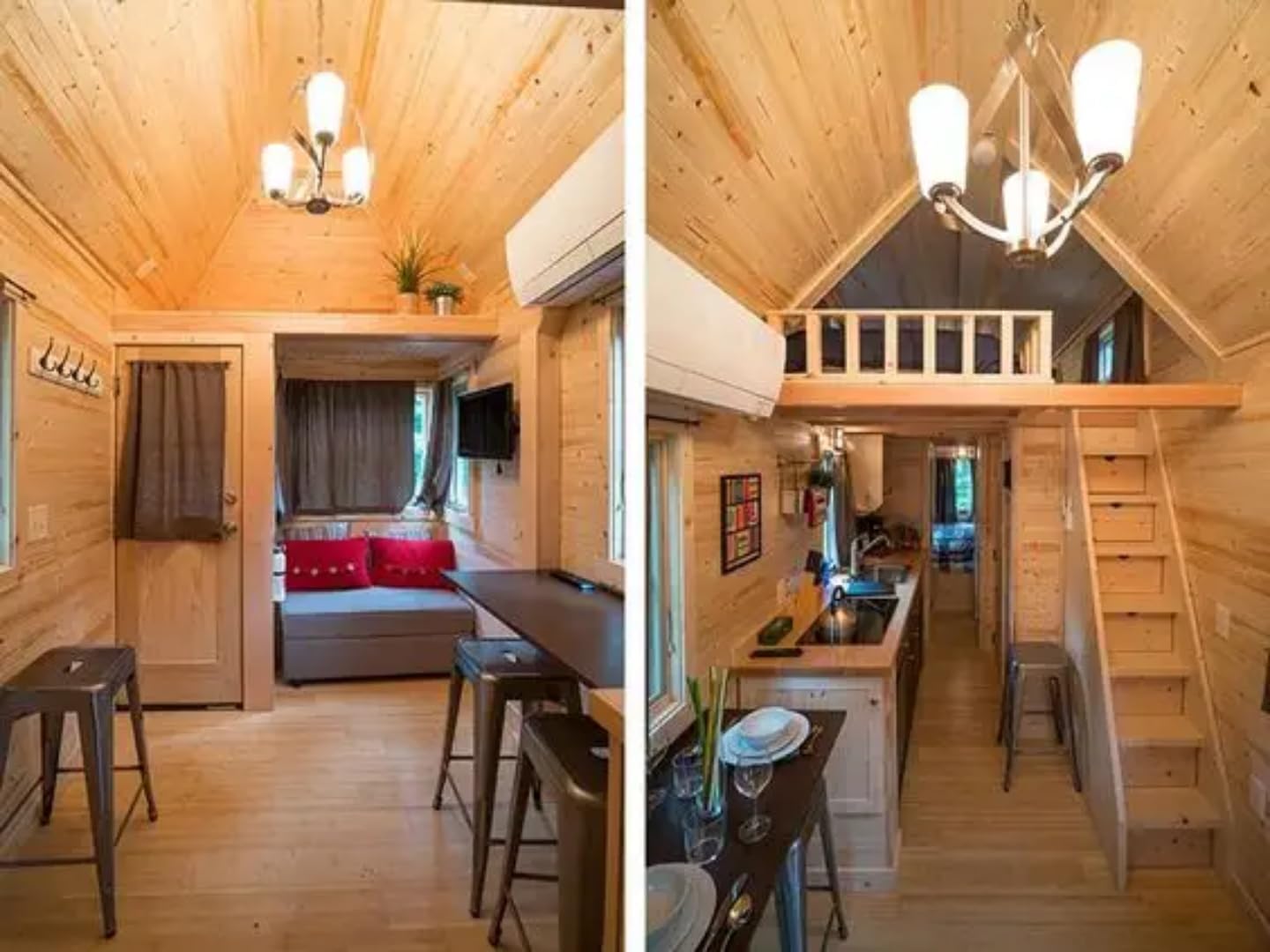 Gray Tiny Home on Wheels with Orange Door – Dual Axle Trailer, Metal Roof, and Dormer Window - Image 2