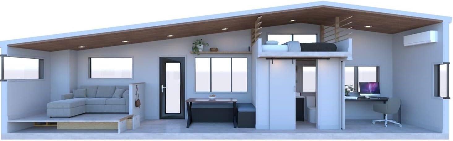 Tiny RV Mobile House with Downstairs Bedroom, Loft, Full Kitchen & Double-Pitched Roof (486 sq ft) – Family-Friendly Cedar & Steel Exterior - Image 3