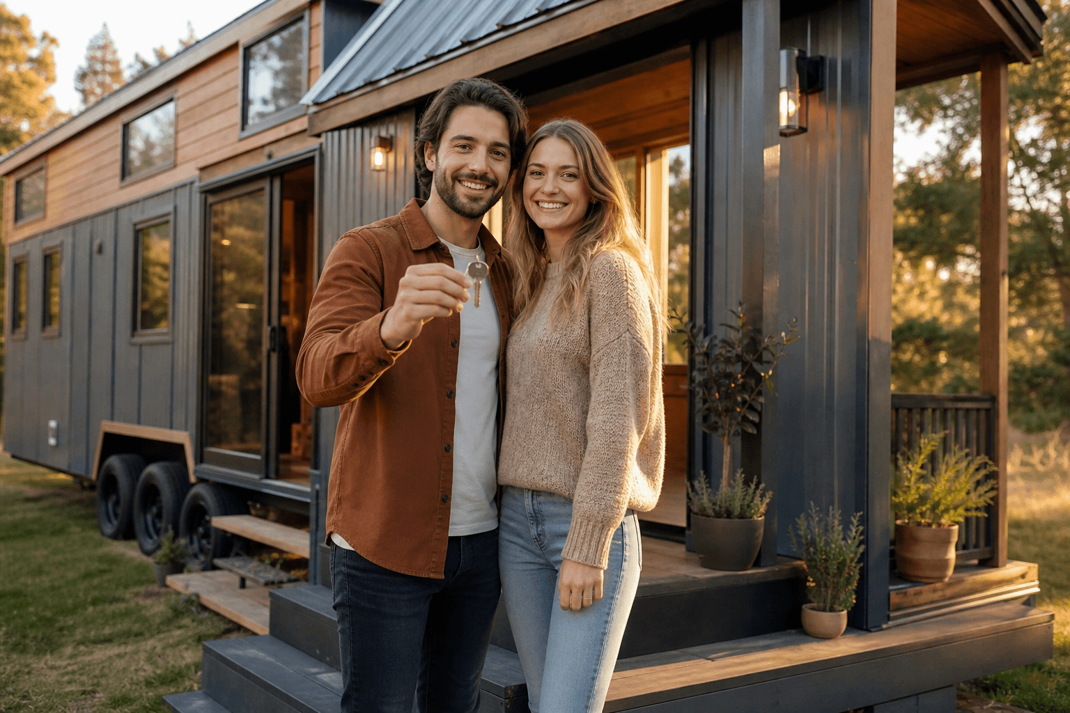 Happy customers with their tiny home