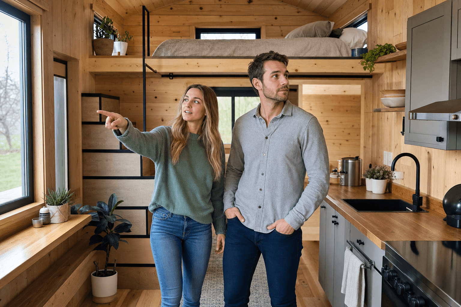 Buyer touring a tiny house