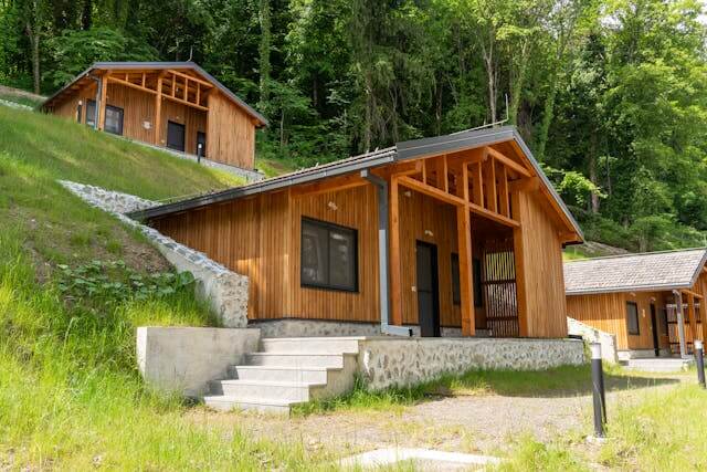 North Carolina tiny house community with small homes, shared amenities, and scenic landscape