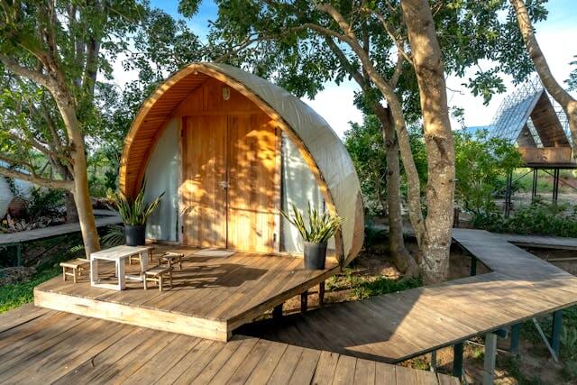 Oregon tiny house community with small homes, shared amenities, and scenic landscape