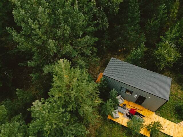 Virginia tiny house community with small homes, shared amenities, and scenic landscape