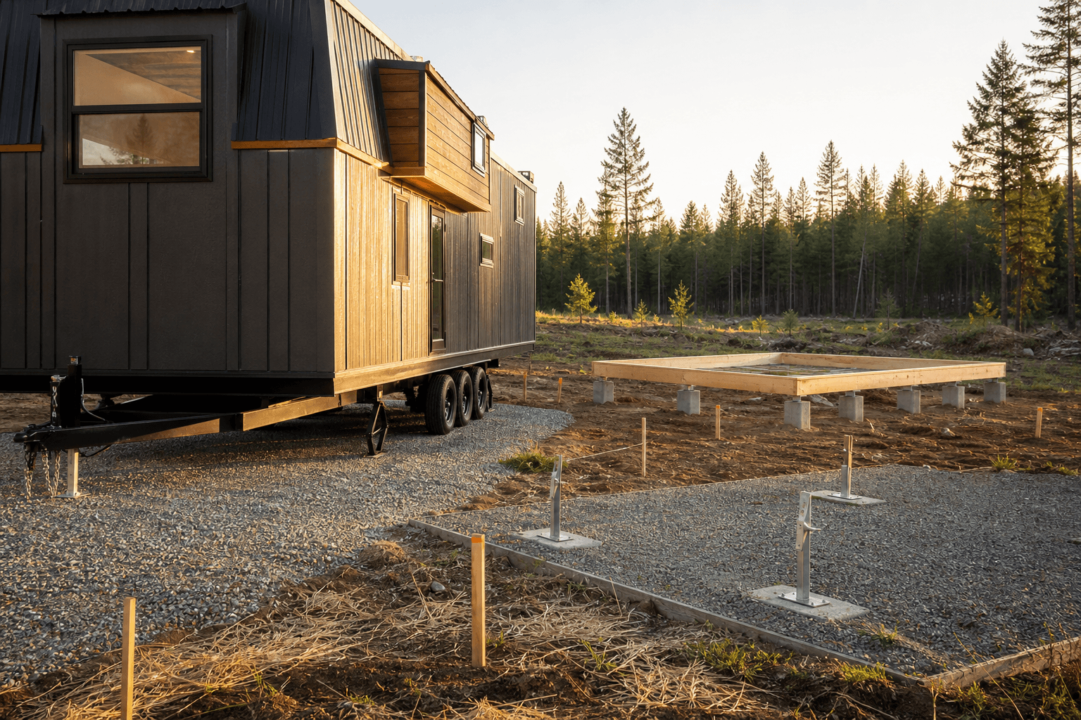 Different tiny house foundation types including trailer, piers, and slab