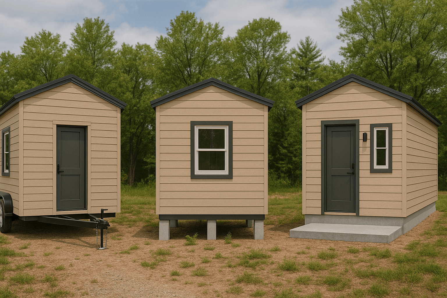 Different tiny house foundation types including trailer, piers, and slab