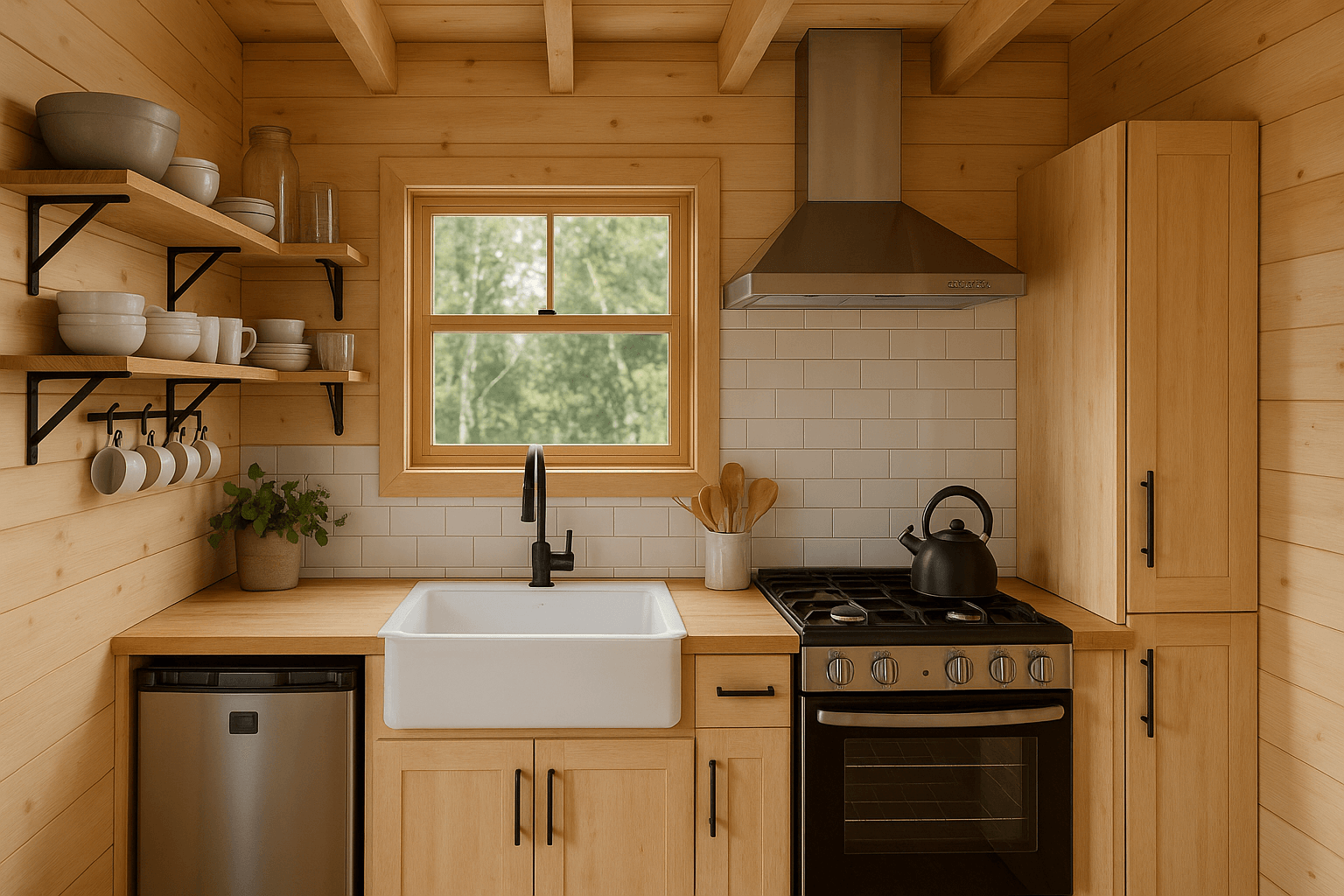 Well-designed tiny house kitchen with efficient layout and compact appliances